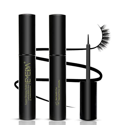 EMEDA 2 PCS Latex Free Eyelash Glue Waterproof Black Lashes Glue Super Strong Hold False Eyelash Glue Best Strip Eyelash Adhesive(Black 5ml+5ml)
