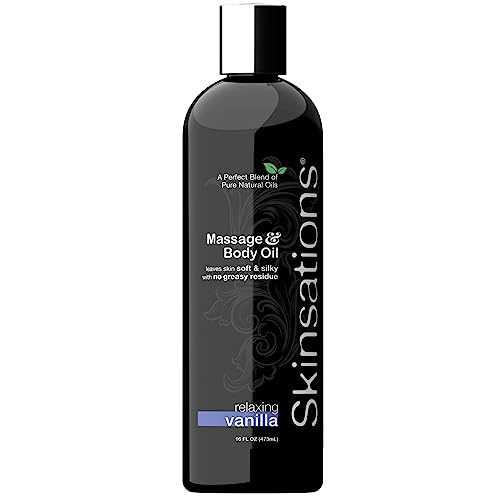 Skinsations - Massage Oil for Massage Therapy - Vanilla 16oz | Edible Blend of Sweet Almond Oil, Fractionated Coconut Oil, Grape Seed and Jojoba | Scented Body Oil Gifts for Him and Her
