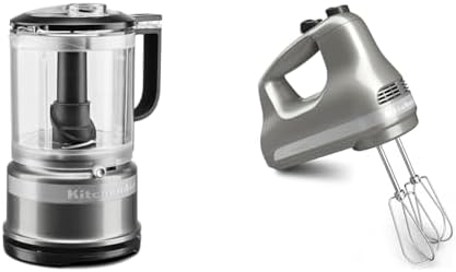 KitchenAid 5 Cup Food Chopper - KFC0516, Contour Silver & 5-Speed Ultra Power Hand Mixer - KHM512, Contour Silver
