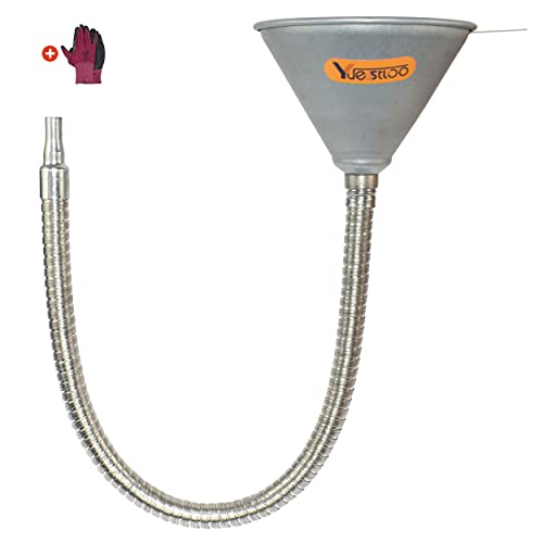 24.8" Steel Bendable Spout Funnel with Filter for All Automotive Oils, Diesel Fuel and Other Liquids, with Gloves