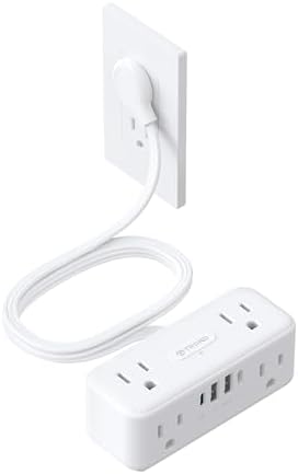 TROND 20W USB C Power Strip Surge Protector - 5ft Flat Plug Extension Cord with Multiple 6 Outlet, 4 USB, 900 Joules, 3 Sided Design, Mountable, Compact for Home Office Travel Dorm Room Essentials