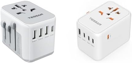 TESSAN International Plug Adapter, Universal Power Adaptor with 4 USB Ports (1 USB C), 1 USB A and 4 USB C Ports, Worldwide Charger for USA to Europe France Italy Spain Ireland Australia(Type C/G/A/I)