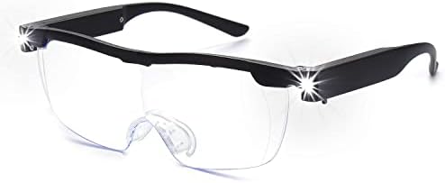 OKH 200% Magnifying Glasses with Light, Rechargeable LED Lighted Magnification Eyeglasses, Anti Blue Light, Bright Sight Hands Free Magnifier for Close Work, Craft, Jewellers, Reading, Hobby