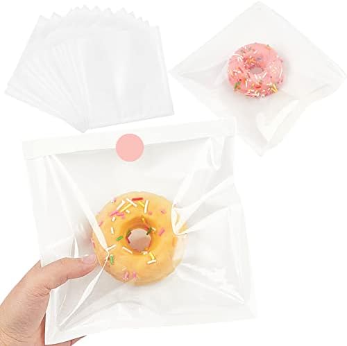 Ocmoiy 100ct Heat-Sealable Bakery Bags with Window for Cookies Packaging, 7.1x7.5 Inches Clear Front Paper Treat bags Donut Bags To go, Grease-Resistant Paper Egg Sandwich Bags (100)