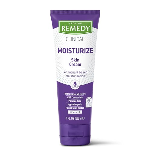 Medline Remedy Clinical Skin Cream Moisturizer, Unscented (4 fl oz), 12 Count Nourishing for Dry Skin, Paraben and Sulfate-Free Moisturizing Cream for Face and Body, Lotion for Sensitive Skin