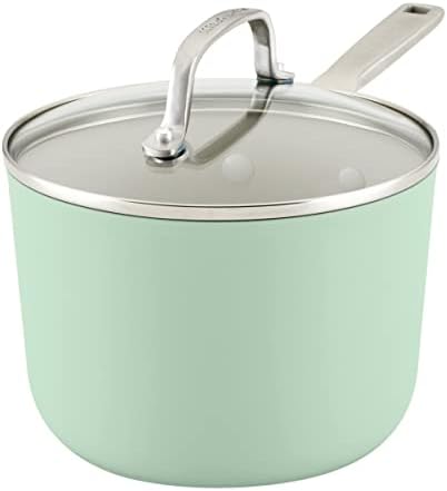 KitchenAid Hard Anodized Ceramic Nonstick Cookware Sauce Pan with Lid, 3 Quart, Pistachio