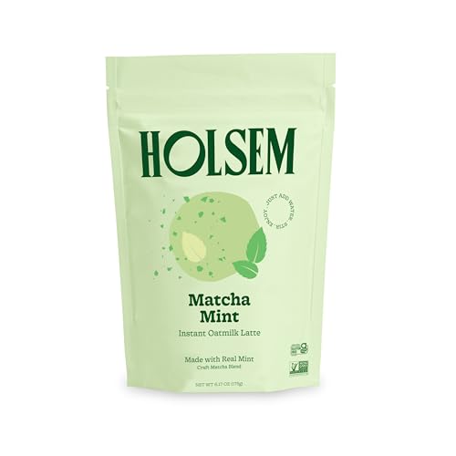 Matcha Mint Oatmilk Instant Oat Milk Latte by Holsem Coffee, Organic Ingredients, Ceremonial Grade Matcha, Non-GMO, Vegan, Gluten Free, 5 Servings