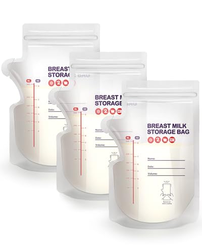 dearlomum BPA-Free Breastmilk Storage Bags - 120 Pcs, 8 Ounce, Self-Standing with Pour Spout, Space-Saving Flat Profile, Ideal for Convenient Breastfeeding and Milk Storage, Refrigeration & Freezing