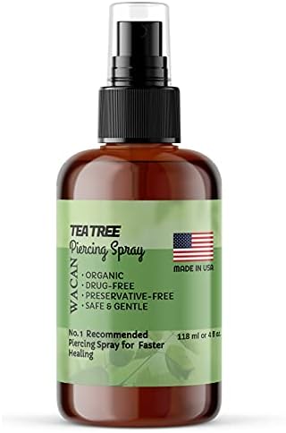 WACAN Fast-Healing Tea Tree Piercing Spray Solution Organic Essential Oil with Natural Sea Salts and Vitamins Solution Aftercare (4 OZ, Personal Size)