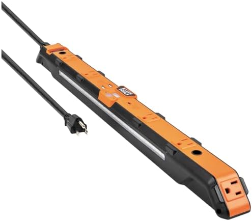 Klein Tools 29602 Magnetic Power Strip, Surge Protector with Motion Sensor LED Light, 5 Outlets, USB-C and 2 USB-A Ports, 5-Foot Cord, Heavy Duty for Workshop