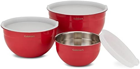 Cuisinart CTG-00-SMB Stainless Steel Mixing Bowls with Lids, Set of 3, Red