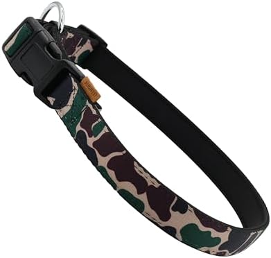 Dog Collar, Cute Camouflage Pattern, Neoprene Padded and Adjustable Collar with Quick Release Buckle, Reinforced Structure (L (Neck 18-28", Width 1"), Camouflage Green)