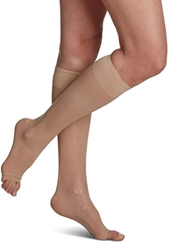 SIGVARIS Women's Sheer Fashion Open Toe Calf Height - 15-20mmHg Weight Compression Hose - Lightweight & Breathable in Soft Stretch Fabric for Comfortable Everyday Wear