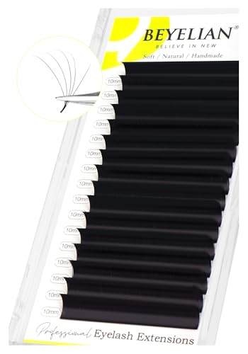 BEYELIAN Eyelash Extension Natural Matte Black 0.03-0.20 C/D/D+/L/M/LU Curl 7-15mm 100°/212°F High Temperature Resistant Classic Volume Individual lash Extensions Professional Salon Use (0.05 D 10mm)