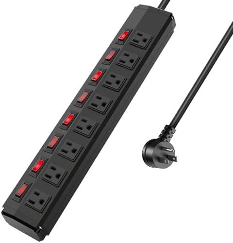 8 Outlet Heavy Duty Power Strip with 8 Individual Switches,Moutable Metal Power Strip Surge Protector 1200 Joules,6FT 14AWG Extension Cord,15A 1800W 125V 60Hz