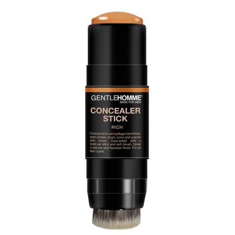Concealer Stick - Men’s 2-in-1 Concealer & Brush - For Blemishes, Dark Circles, Scars, Acne & Uneven Skin Tones - Natural Finish - All Skin Types - Vegan - Rich - 1 Stick