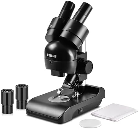 ESSLNB Mounted Binocular Stereo Microscope, Microscopes, Portable Biological Microscope with WF10x Eyepieces, 3X Objectives, 30X Magnification, LED Lighting