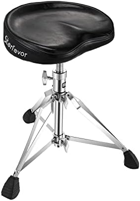 Starfavor Drum Throne Padded Drum Seat Chair Stool, Height Adjustable Double Braced Rotatable for Drummers, Percussion, Keyboard, Piano Players, Black, Upgraded Version, ST-550BL