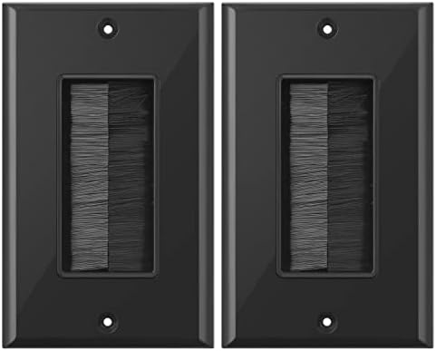 Brush Wall Plate, BNPUHIU Single Gang Wall Plate with Brush, Cable Pass Through for Home Office/AV/HDMI/Phone Wires - 2 Pack Black