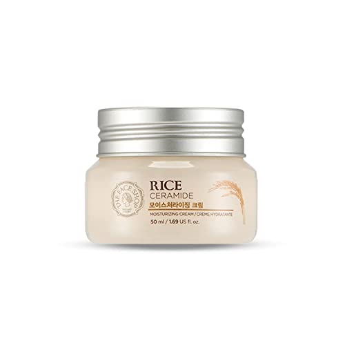 The Face Shop Rice Ceramide Moisturizing Cream - Rice Extract + Rice Bran Oil - Hydrating Targets Dryness, Brightening - Dermatologically Tested - Lightweight Moisturizer Face Cream - Korean Skin Care