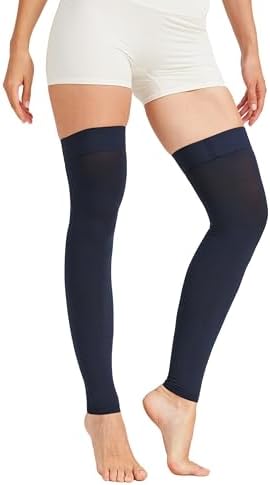NURCOM 15-20 mmHg Compression Stockings for Women & Men, Footless Thigh High Compression Sleeves with Dot Silicone Band, Graduated Support Pressure Stockings-Ideal for Athletic, Medical, Travel Use