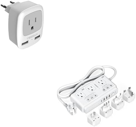 TESSAN European Travel Plug Adapter, International Power Plug with 2 USB Ports, Type C Outlet Adaptor, 220V to 110V Voltage Converter, 2000W Step Down Transformer, for Europe UK EU AUS Spain Italy