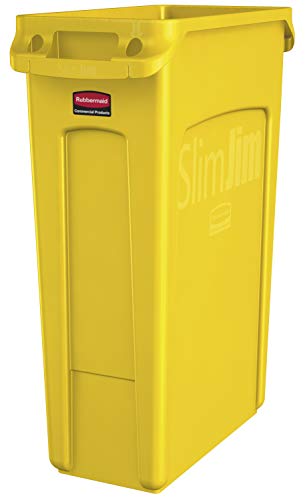 Rubbermaid Commercial Products Slim Jim Plastic Rectangular Trash/Garbage Can/Bin with Venting Channels, 23 GAL, Yellow, for Kitchens/Classrooms/Offices/Back of House