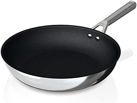 Ninja C60030 Foodi NeverStick Stainless 12-Inch Fry Pan, Polished Stainless-Steel Exterior, Nonstick, Durable & Oven Safe to 500°F, Silver