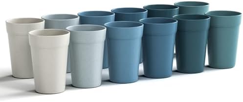 Homestockplus 16 Oz Drinking Cups,【Set of 12】 Unbreakable Cup Reusable Microwave and Dishwasher Safe BPA Free E-Co Friendly Wheat Straw Tumbler Cups for Water, Milk, Juice, Soda and more