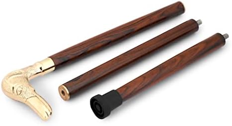 Ajuny Wooden Walking Stick for Men Women Seniors Lightweight Detachable Handmade Cane with Decorative Brass Handle Unique Gift for Adults