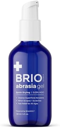 BRIOTECH Abrasia Gel, Hypochlorous Acid Cleanser for Minor Cuts & Scrapes, Vegan HOCl Hydrogel, Quick Dry Irritation Relief, Anti-Itch, Sunburn Discomfort, Antibiotic Free, 4 fl oz