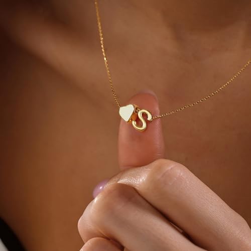 Turandoss Heart Initial Necklace for Women, 18K Real Gold Plated Heart Initial A Necklace Dainty Heart Necklaces Tiny Gold Initial Necklaces Birthday Gifts for Women Jewelry Christmas Gifts for Women