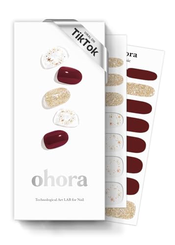 ohora Semi Cured Gel Nail Strips (N Poinsettia) - Red, Works with Any UV/LED Nail Lamps, Salon-Quality, Easy to Apply & Remove - Valentine's Day Gel Nail Wraps, Stickers, Romantic Gift Ideas