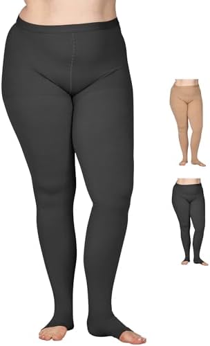 ABSOLUTE SUPPORT Plus Size Toeless Compression Tights for Women 20-30mmHg, Womens Opaque Compression Pantyhose with Plus Size for DVT, Reticular Veins, Superficial Thrombophlebitis, Black, 5X-Large