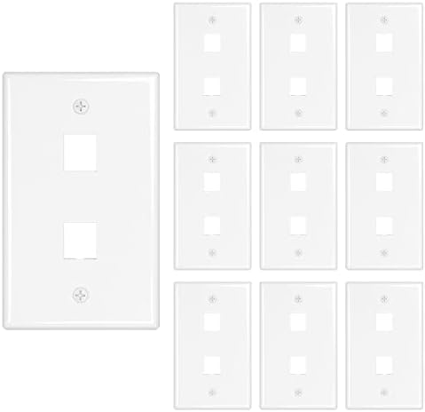 Iwillink 2-Port Keystone Wall Plate 10-Pack, Low Profile Ethernet Wall Plates for Keystone Jack, White