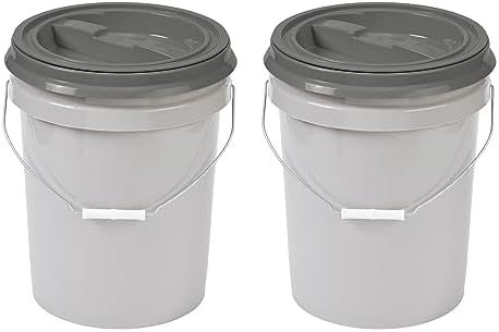 Mighty Tuff 5 Gallon / 21 Pound Pet Food Storage Container, Pack of 2 with Metal Handle and Airtight Lid to Lock in Freshness, Light Grey Base & Dark Grey Lid