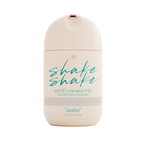 Vacation Shake Shake SPF 50 Mineral Milk Face Sunscreen, Non-Comedogenic, Streak-Free, Water-Resistant Broad Spectrum Sun Block, Non-Nano Zinc Formula, Vegan, Moisturizer with SPF, 1.7 Fl. Oz.
