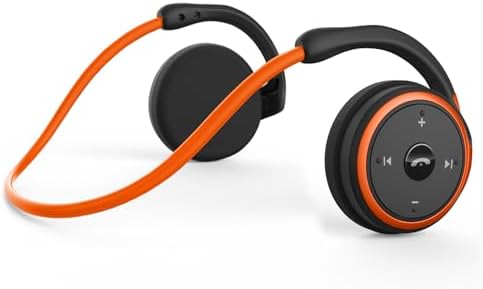 Small Bluetooth Headphones Wrap Around Head - Sports Wireless Headset with Built in Microphone and Crystal-Clear Sound, Foldable and Carried in The Purse, and 12-Hour Battery Life (Orange)