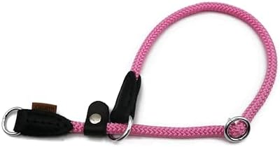 Braided Round Martingale Dog Collar, Training Collar with Slidable Stop Ring and Adjustable Stopper - Ideal for Small Dogs (S(1/4") - 14" Long, Pink)