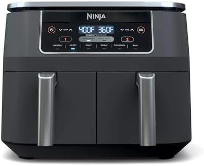 Ninja DZ201 Foodi 6-in-1 2-Basket Air Fryer with DualZone Technology, 8-Quart Capacity, and a Dark Grey Stainless Finish (Dark Grey Stainless) (Renewed)
