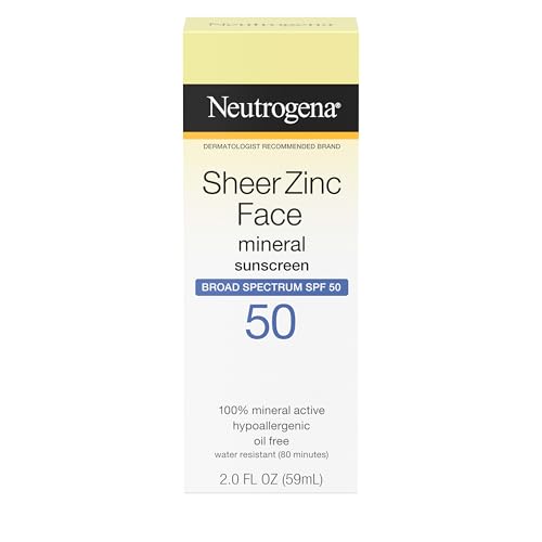 Neutrogena Sheer Zinc Oxide Dry-Touch Mineral Face Sunscreen Lotion with Broad Spectrum SPF 50, Oil-Free, Non-Comedogenic & Non-Greasy, Hypoallergenic, 2 fl. oz