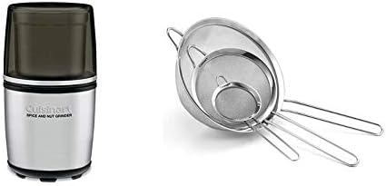 Cuisinart SG-10 Electric Spice-and-Nut Grinder, Stainless/Black & Set of 3 Fine Mesh Stainless Steel Strainers