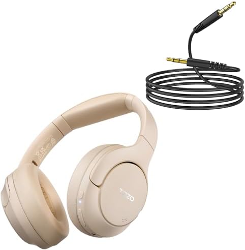 TOZO HT2 Hybrid Active Noise Cancelling Headphones Khaki + 3.5mm Audio Cable Aux Cable Compatible for Headphone Tablets