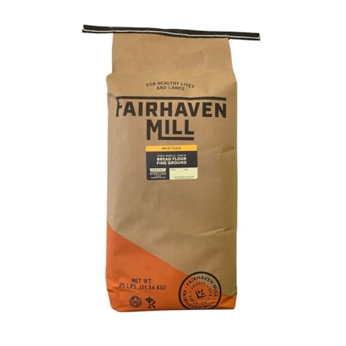 Fairhaven Mill Organic Whole Grain Bread Flour - High Protein Fine Ground - Contains Gluten - Ideal for Breads, Rolls & Artisan Loaves - 25 lbs Bag - 2501F