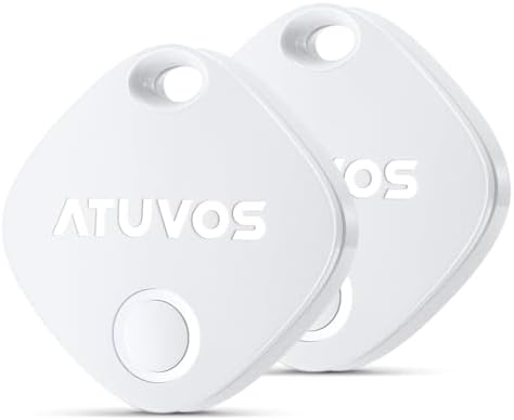 ATUVOS Air Tags-2 Pack, Bluetooth Luggage Tracker & Keys Finder Works with Apple Find My (iOS Only), Item Finders for Suitcases, Wallets, Bags, Waterproof IP67, Replaceable Battery, Anti-Lost (White)