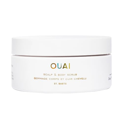 OUAI Scalp & Body Scrub, St. Barts Travel Size - Exfoliating Body Scrub with Sugar & Coconut Oil Blend for Smooth, Moisturized Skin - Gentle Scalp Scrub for Removing Product Build Up (3.4 Oz)