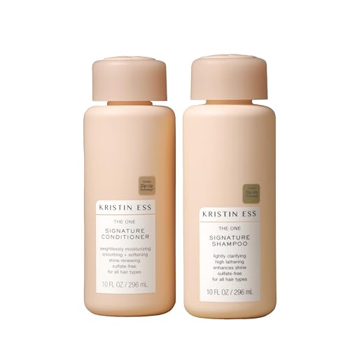 Kristin Ess Hair Signature Salon Sulfate Free Shampoo Conditioner Set for Moisture, Frizz + Shine - Color Safe + Vegan - Avocado Oil - Clarifying + Hydrating Damage Repair for Women - Pear Fragrance