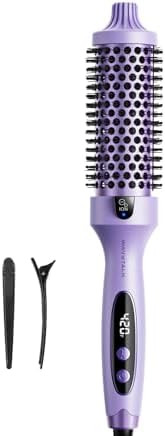 Wavytalk Thermal Brush, Blowout Boost 1.5 inch Heated Round Brush for Blowout Look, Negative Ion Technology, Ceramic Tourmaline, 5 Temperature Settings, Dual Voltage, Purple, Less Damage