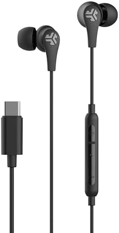 JLab JBuds Pro Signature Wired Earbuds, USB-C Connection, Music Controls, Universal Mic, Custom Fit with Cush Fins, Black