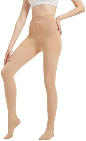 Extra Wide Compression Tights for Women 15-20 mmHg - Opaque Graduated Support Compression Stockings with Closed Toe for Lymphedema, Diabetic, Swelling, Arthritis - Beige, 3X-Large